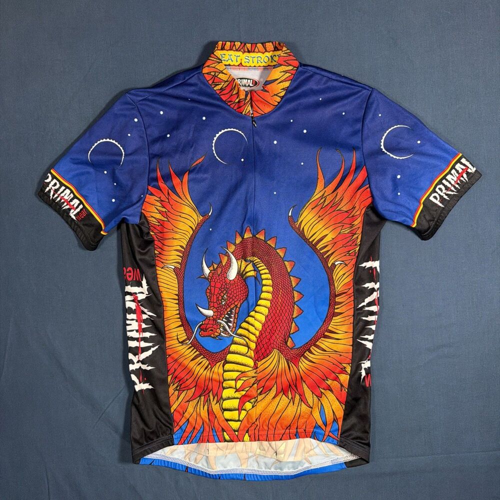 Rare Primal Wear Dragon Cycling Jersey Vintage M Blue Hype Heat Stroke
